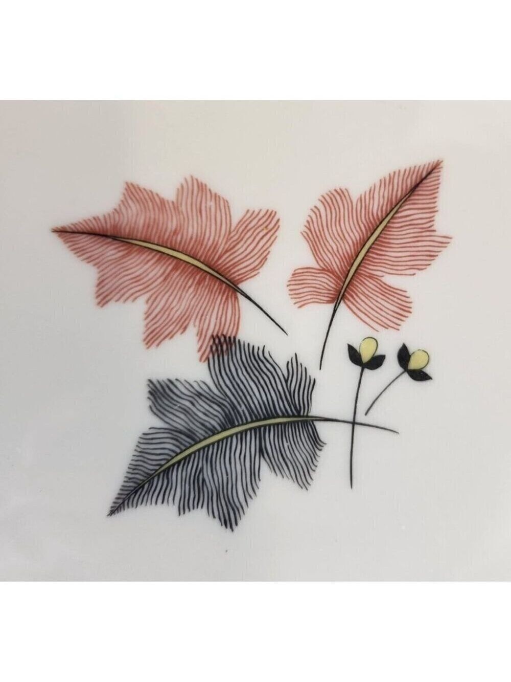 Trio by Lenox X-446  Gray & Pink Leaves, Coupe, Platinum Trim 1954-1968 MCM - Picture 2 of 9